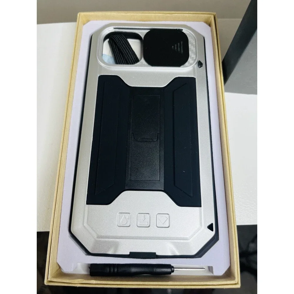 iPhone 15 Pro Rugged Black Waterproof Kickstand Full Body Case